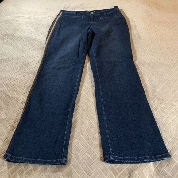 J Mclaughlin Womens 10 Jeans Blue Trouser Boot Cut Tuxedo Stripe Dark Wash - Picture 2 of 12